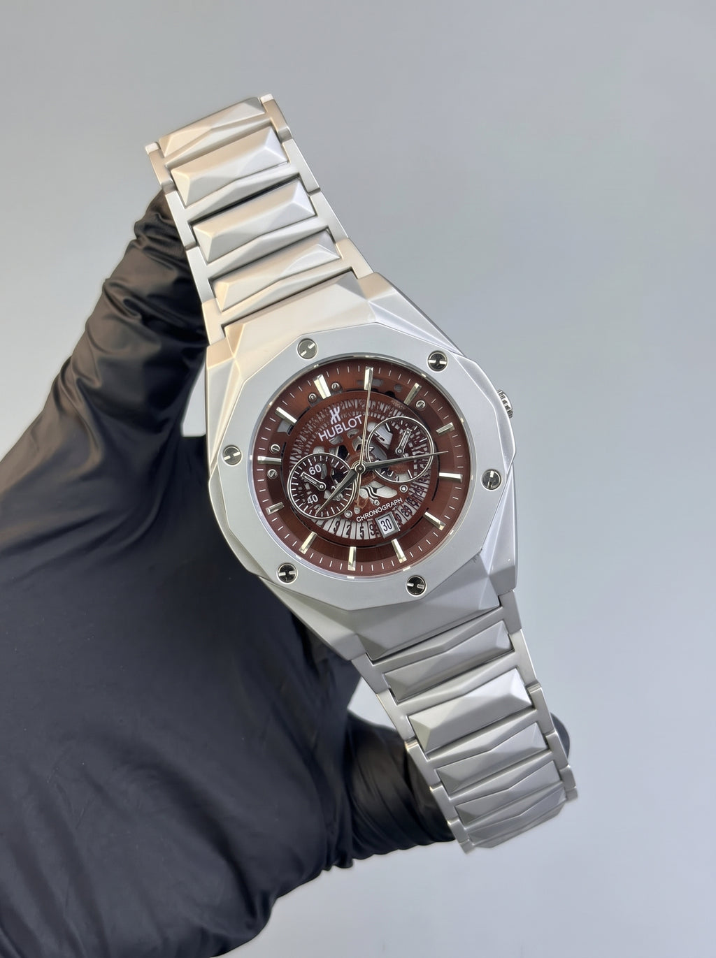 Hublot Watch Diamond Cut – Skeleton Brown Dial